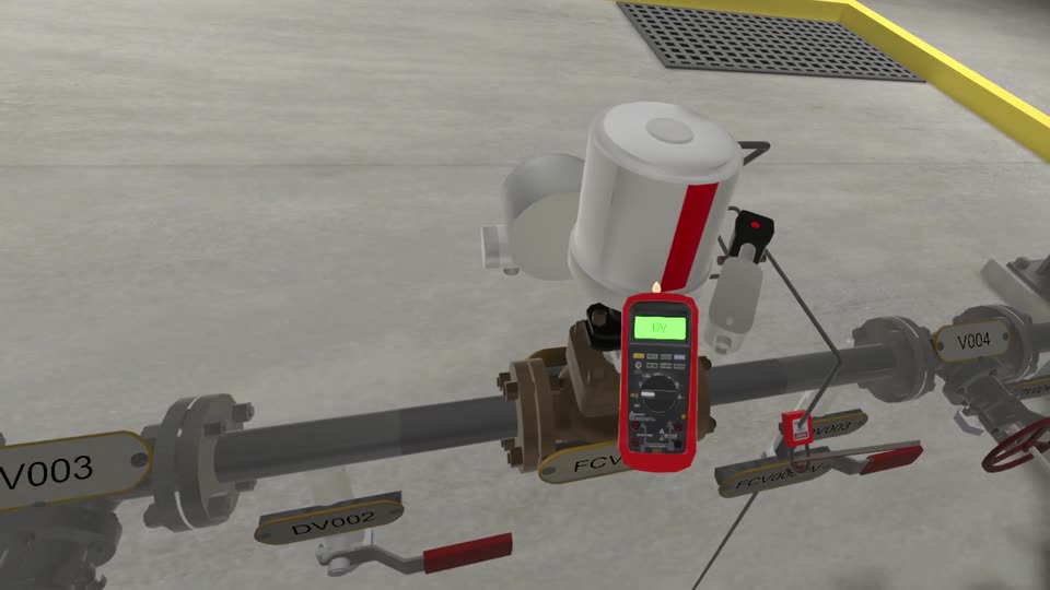 A multimeter connected to the actuator of a control valve