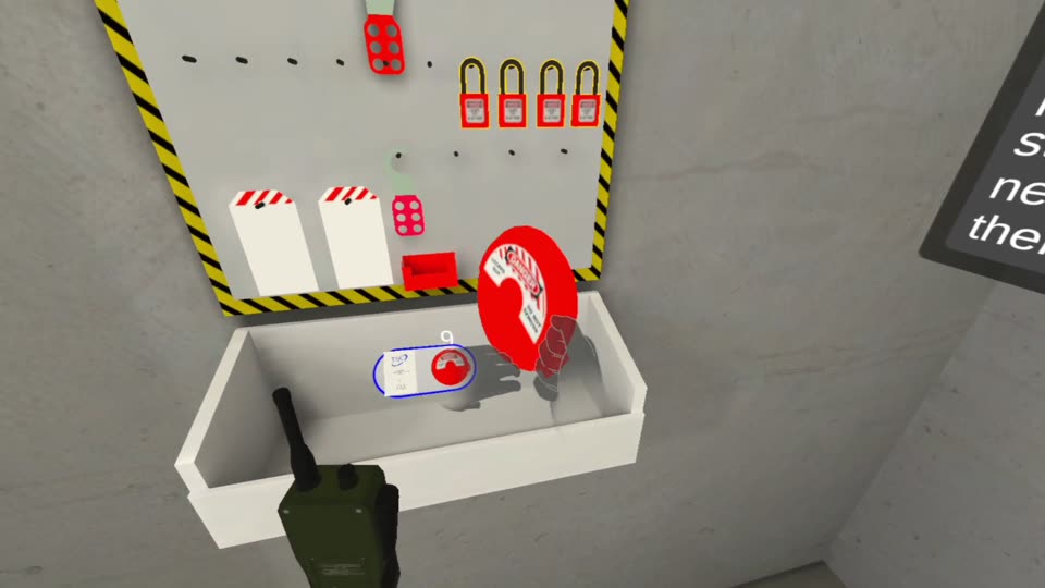 A lockout station board with padlocks and red valve covers