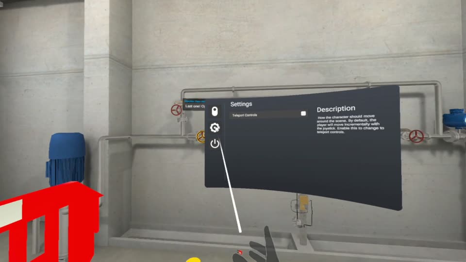 A settings panel, then walking through the room