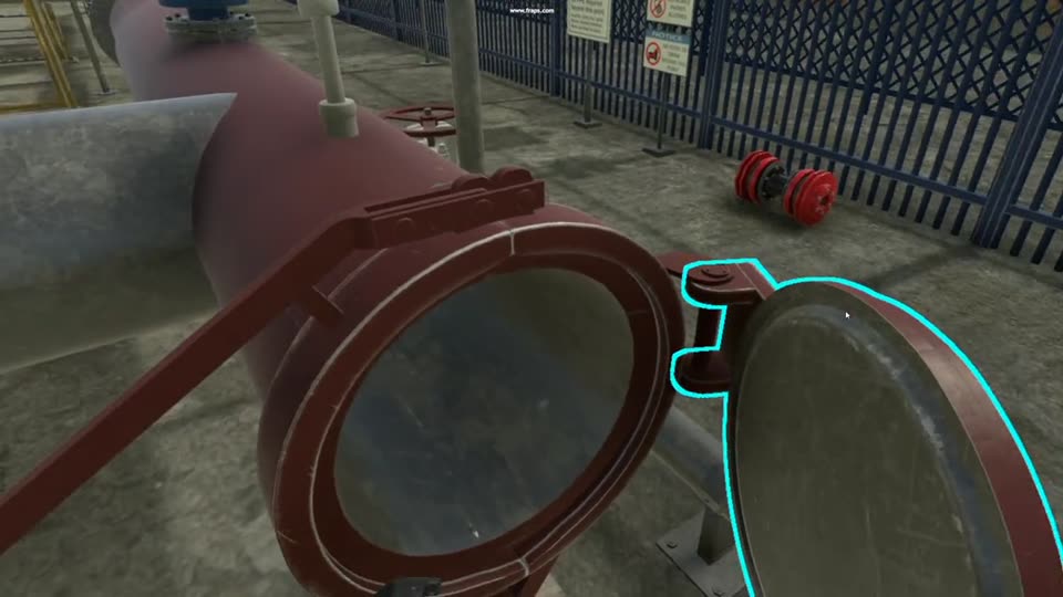 The pig launcher's hinged closure door, highlighted, swinging open