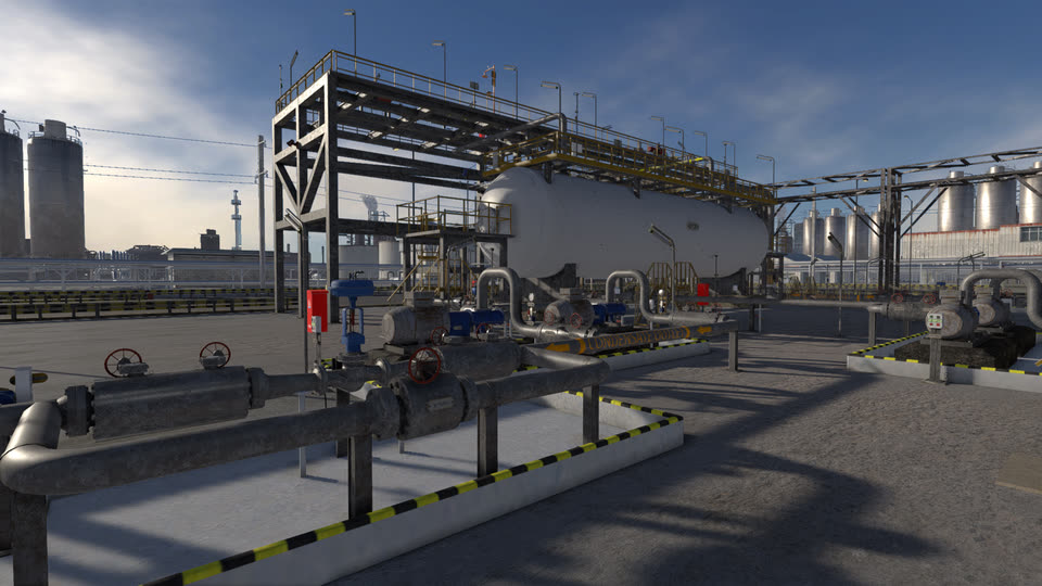 Three Phase Separator: the separator vessel on its steel structure by day