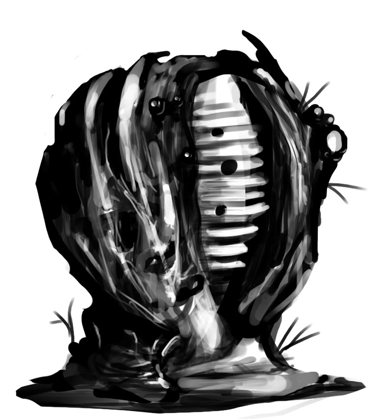 Black and white digital painting of an organic hive structure